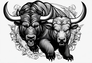 I want a sleeve tattoo design combining a bear fighting a bull tattoo idea