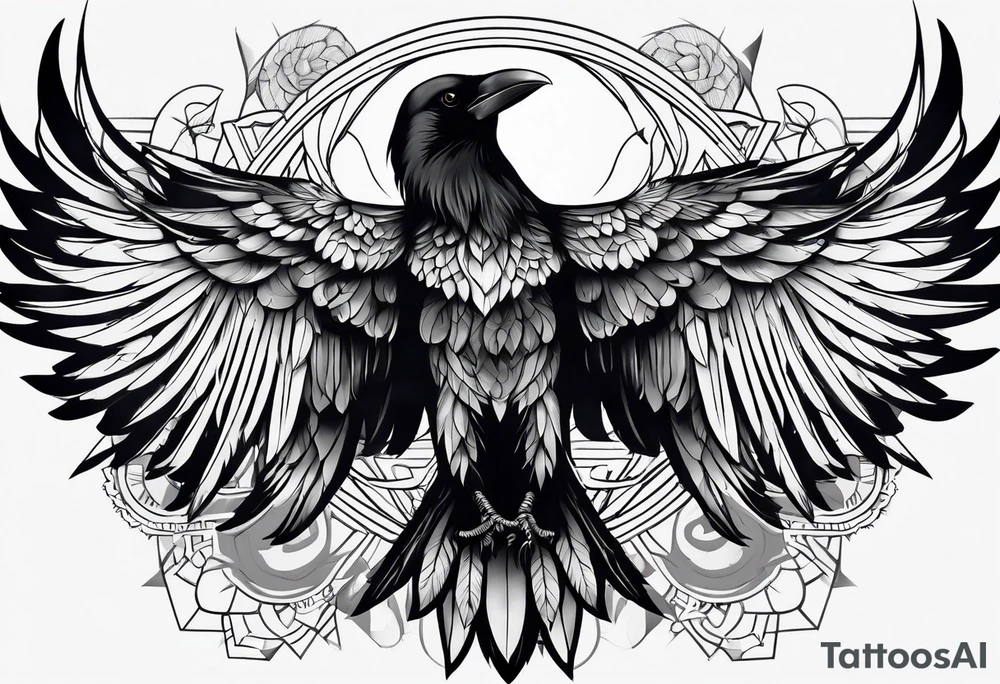 crow with open wings, symetric, tattoo idea