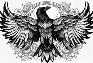 crow with open wings, symetric, tattoo idea