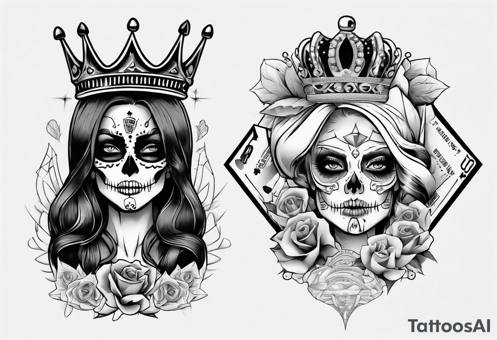 santa la muerta with money and crown
on the card tattoo idea