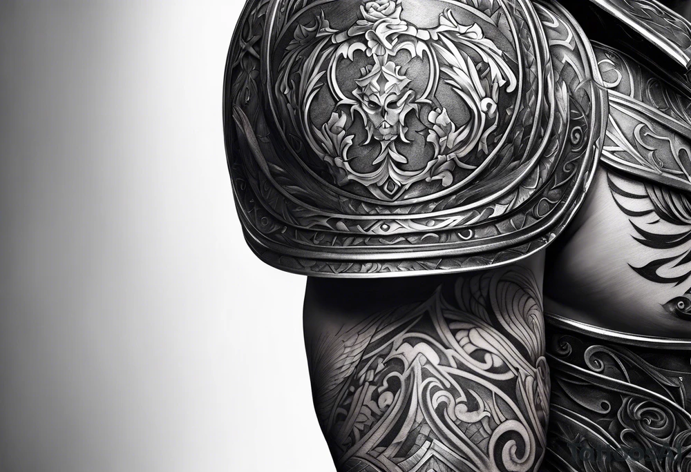 Armor for upper arm and chest tattoo idea
