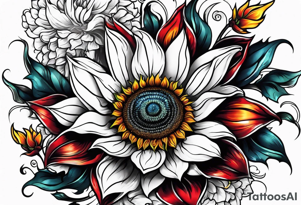 Flower fire an a sunflower tattoo idea