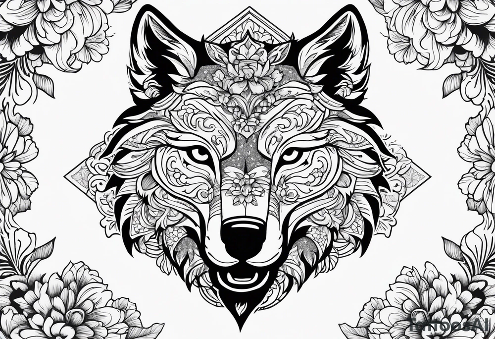 NC STATE UNIVERSITY WOLF MASCOT IN A FLRAL TOILE PATTERN tattoo idea