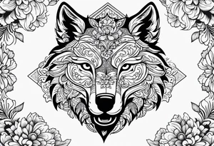 NC STATE UNIVERSITY WOLF MASCOT IN A FLRAL TOILE PATTERN tattoo idea