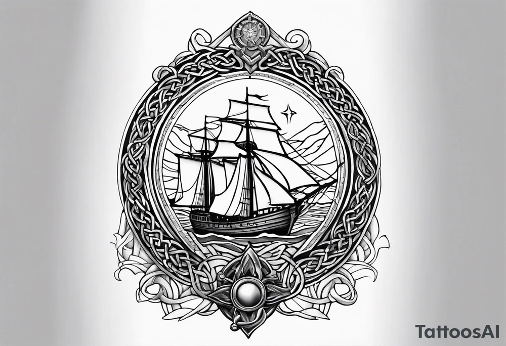 Celtic nautical scene, forearm, half sleeve, anchor, compass tattoo idea