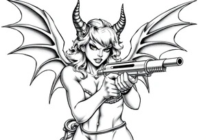 angry succubus holding gun tattoo idea