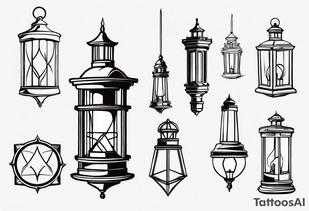 farol com linhas fluidas e moldura arredondada tattoo idea