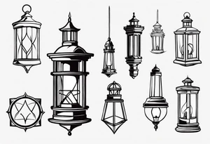 farol com linhas fluidas e moldura arredondada tattoo idea