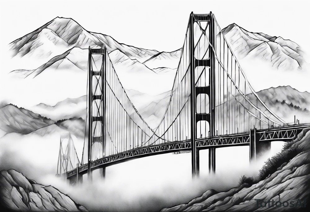 Goledn Gate Bridge with fog rolling in with Marin hills in the background tattoo idea