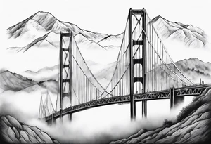 Goledn Gate Bridge with fog rolling in with Marin hills in the background tattoo idea