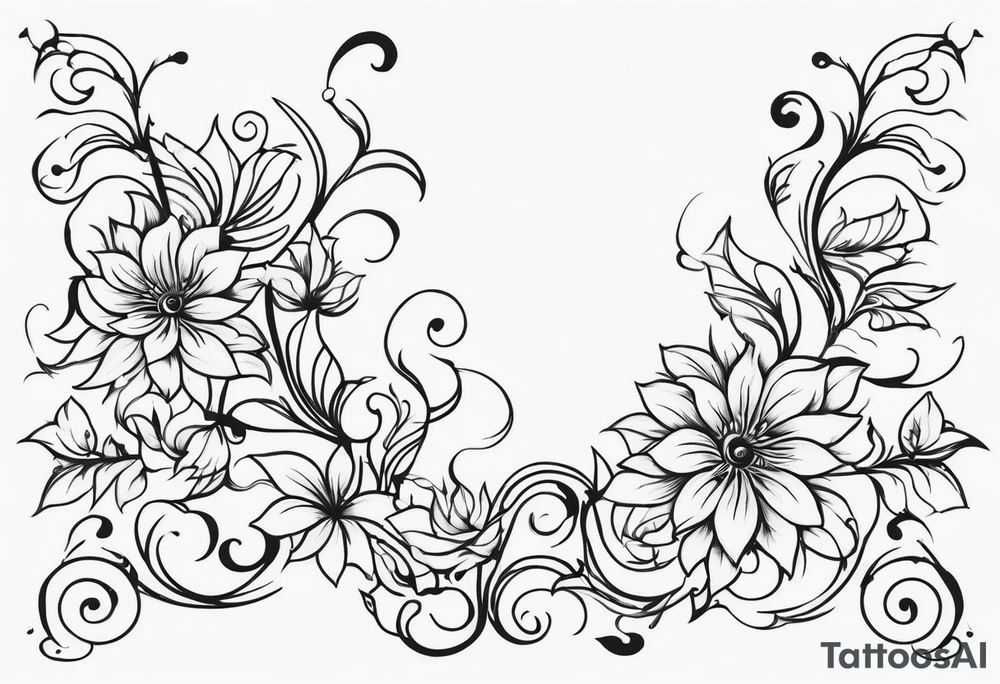 vertical and tall flower vine with shapes tattoo idea