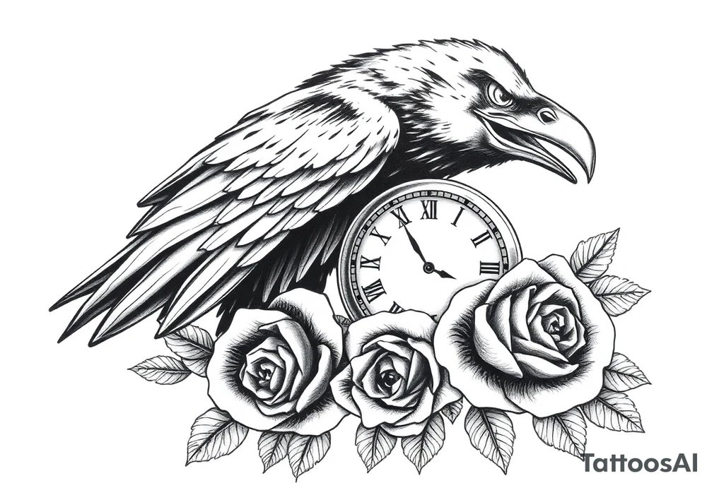 raven,roses,clock. tattoo idea