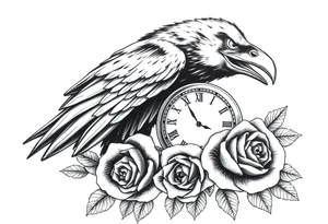 raven,roses,clock. tattoo idea