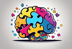 anthropomorphic brain made of puzzle pieces tattoo idea