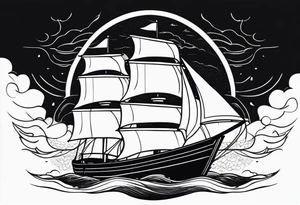 delicate boat with sails in a lightning storm tattoo idea