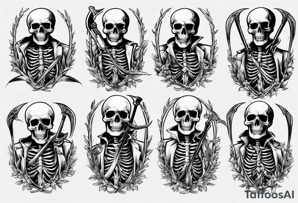Skeleton with scythe death tattoo idea