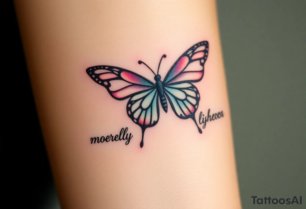 ethereal butterfly with flowing silk ribbons in moonlight tattoo idea
