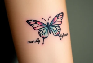 ethereal butterfly with flowing silk ribbons in moonlight tattoo idea