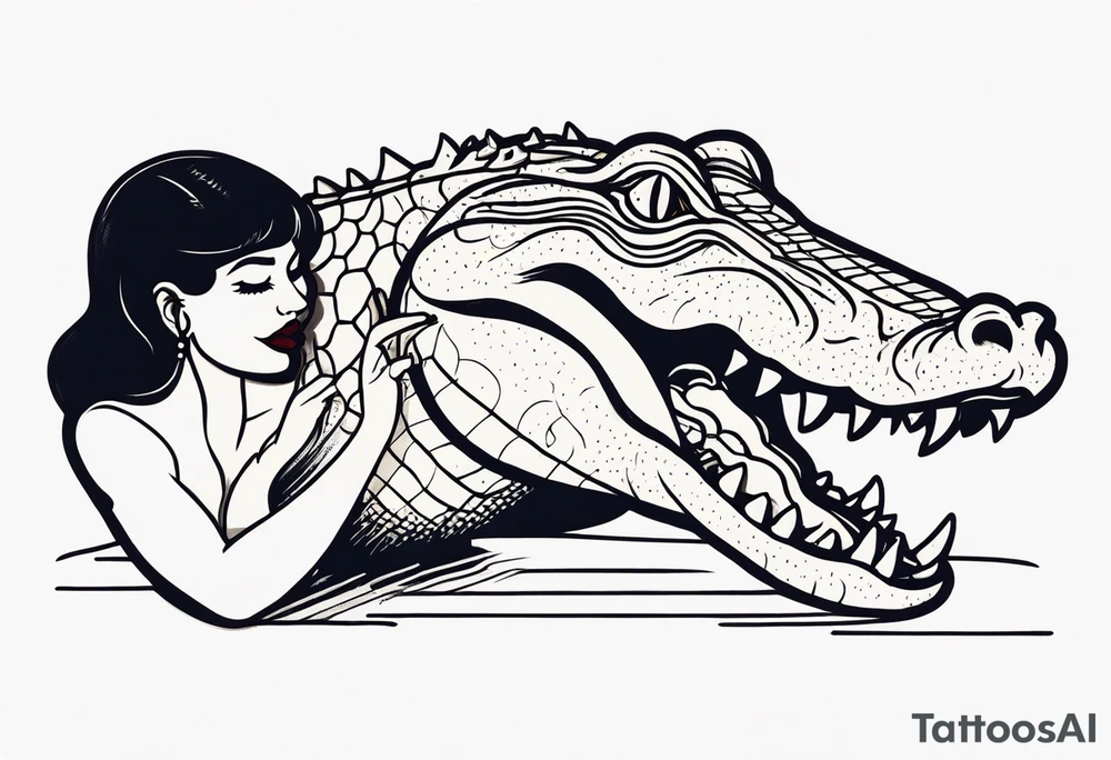Alligator eating a naked woman tattoo idea