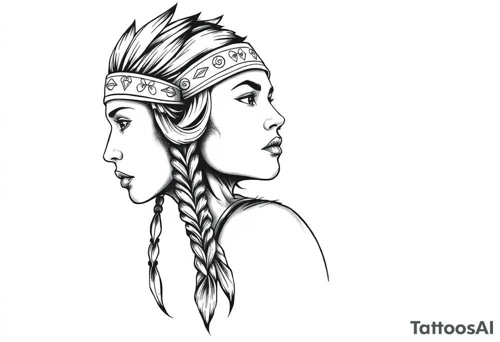 Female Native American with headband side pose tattoo idea Female Native American with headband side pose tattoo idea