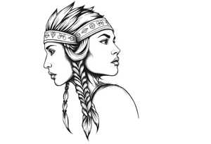Female Native American with headband side pose tattoo idea
