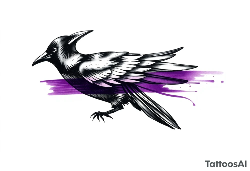 A crow tattoo that incorporates a strip/band of purple somewhere in the design to represent dealing with domestic abuse. Be creative. tattoo idea