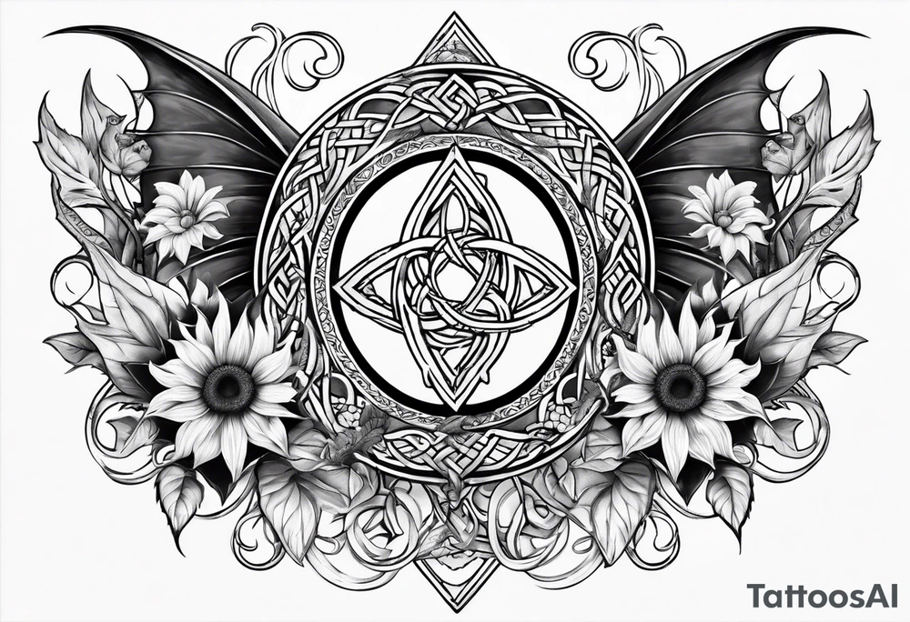 Sunflower dragon triquetra seven tattoo idea