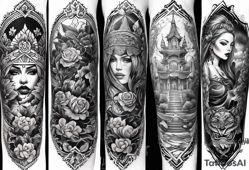 Full leg tattoo sleeve square tattoo idea