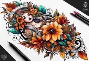 knee tattoo in fall color tattoo idea