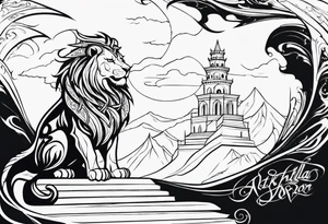 Valhalla lion sword stairs dragon tattoo idea