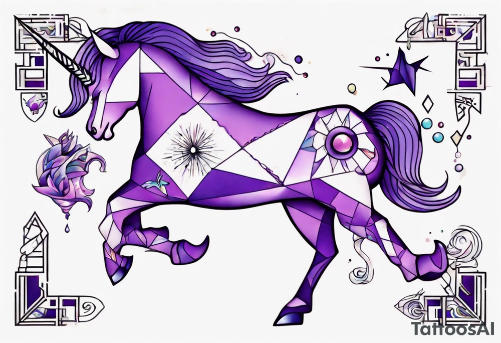 Purple fish riding a unicorn tattoo idea