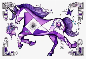 Purple fish riding a unicorn tattoo idea