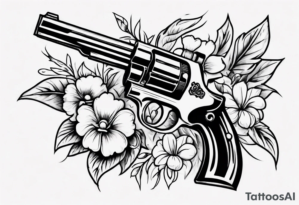 Gun with flowers sketch old school styles tattoo idea
