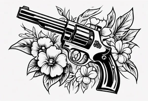 Gun with flowers sketch old school styles tattoo idea