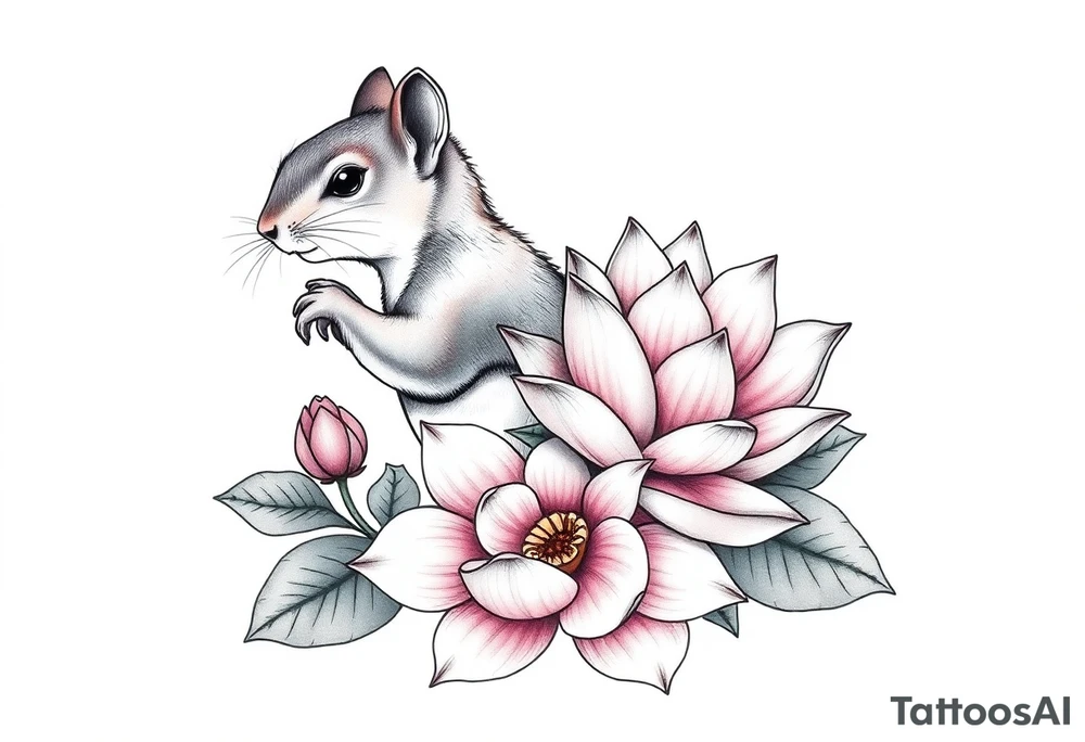 rabbid squirrel blooming lotus flowers tattoo idea