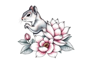 rabbid squirrel blooming lotus flowers tattoo idea