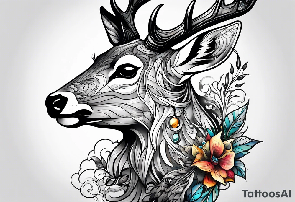 tattoo depicting a deer with a bird's beak. tattoo idea