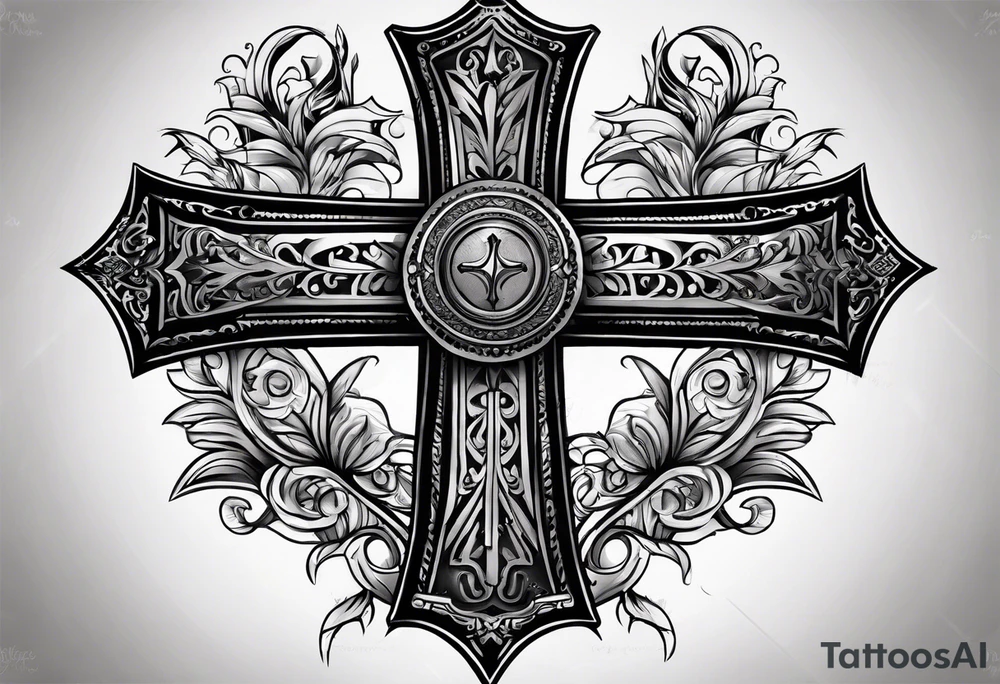 a cross with text MÉS QUE UN CLUB tattoo idea