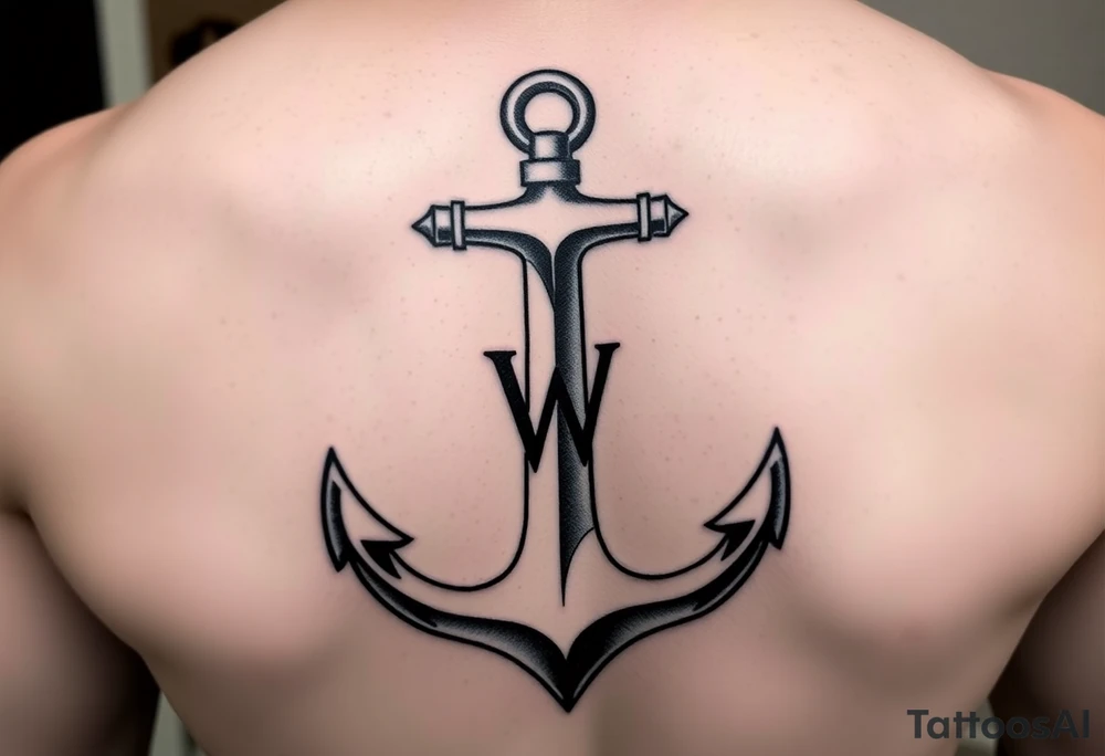 Anchor with the letter w tattoo idea