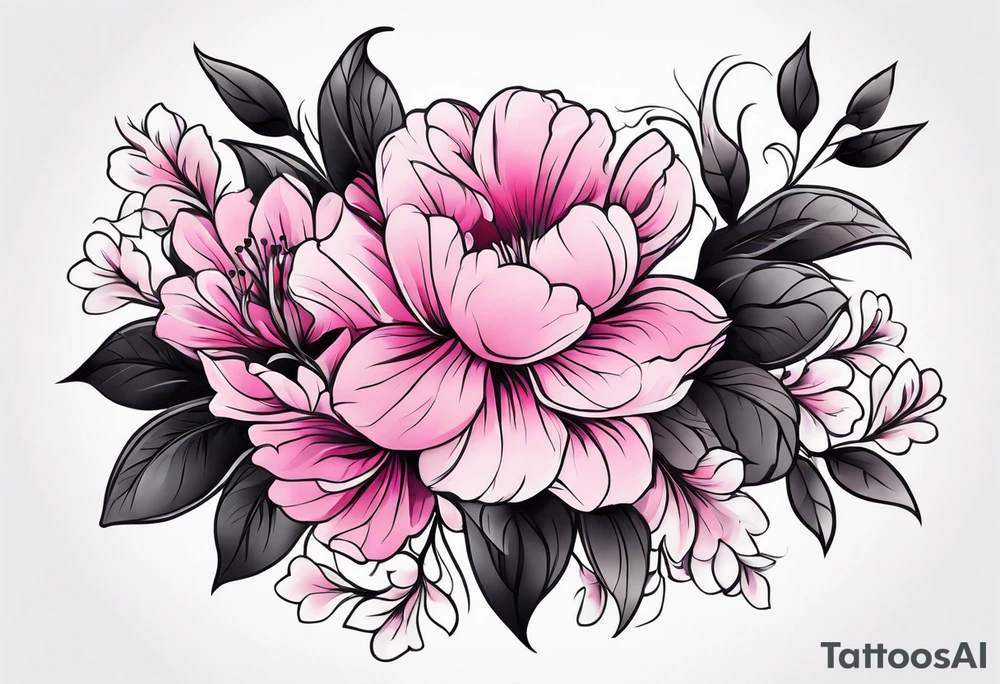 Upper arm sleeve pink flowers tattoo idea