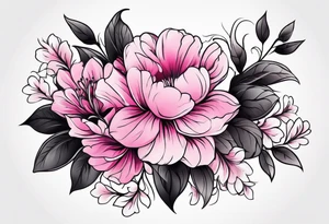 Upper arm sleeve pink flowers tattoo idea