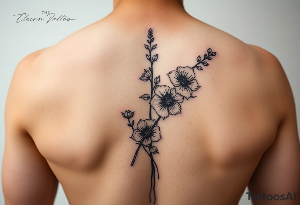 larkspur + hawthorne sleave tattoo, red ink. just the line art, no human mock-up
. tattoo idea