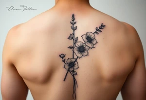 larkspur + hawthorne sleave tattoo, red ink. just the line art, no human mock-up
. tattoo idea