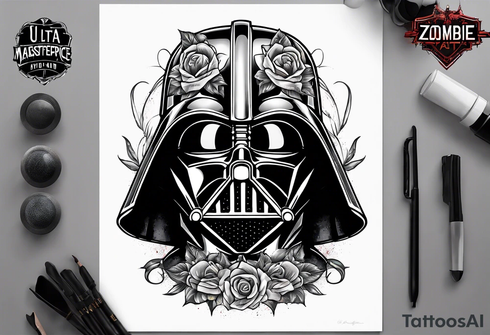 Zombie death vader helmet tattoo idea