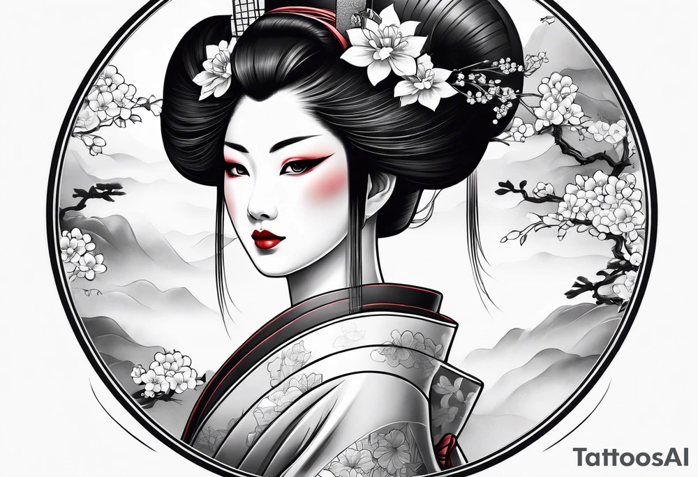 geisha full body standing tattoo idea