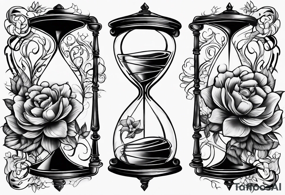 Hour glass and flowers tattoo idea