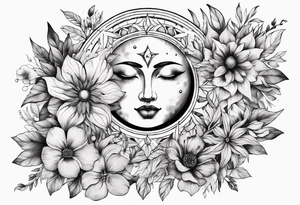 Floral sun and moon tattoo idea