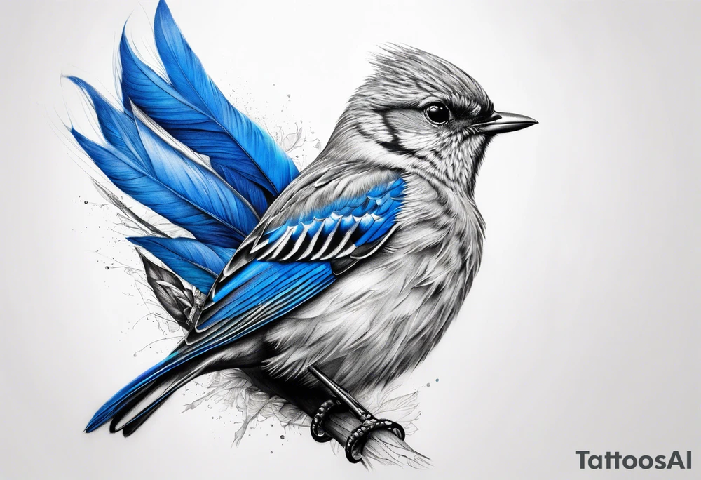 Hyper-real blue tit bird tattoo idea