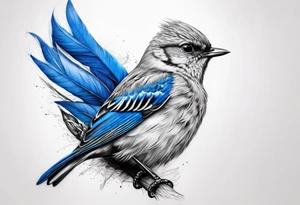 Hyper-real blue tit bird tattoo idea