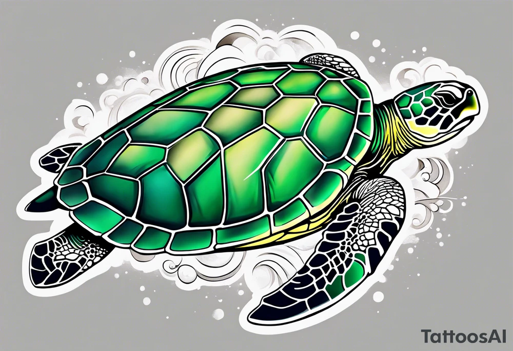 green sea turtle swimming tattoo idea